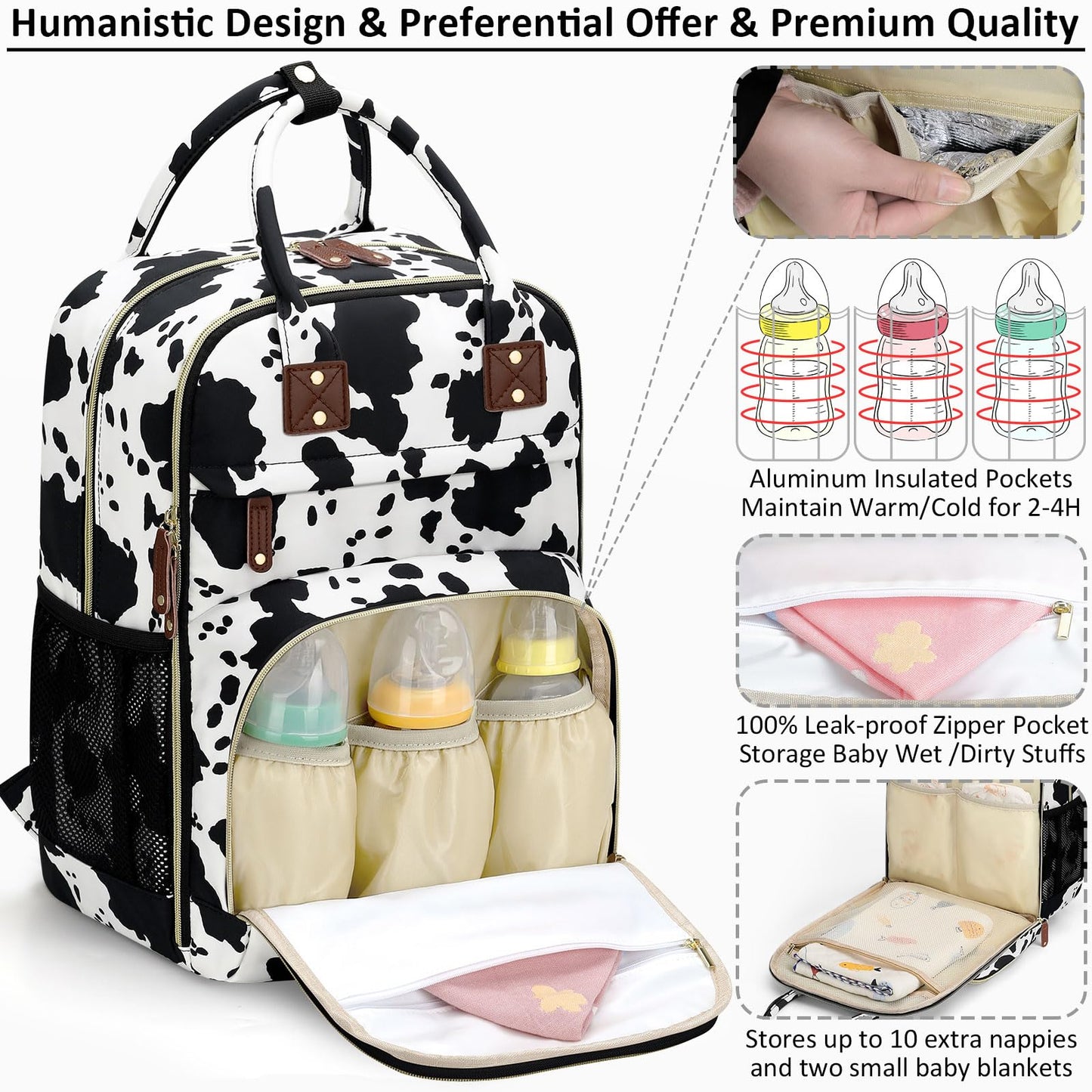 Tenot Diaper Bag Backpack for Women Large Capacity with Insulated Pockets Multifunctional Diaper Bags For Baby Girl Boy Waterproof Baby Bags For Mama Maternity Travel Bag Black