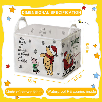 Winnie Nursery Decor, the Pooh Baby Stuff, Winnie Storage Nursery Basket, Large squarecanvas Laundry Hamper With A Waterproof PECoating, Foldable, Toys Bin, Baby Nursery HamperDecor, Star