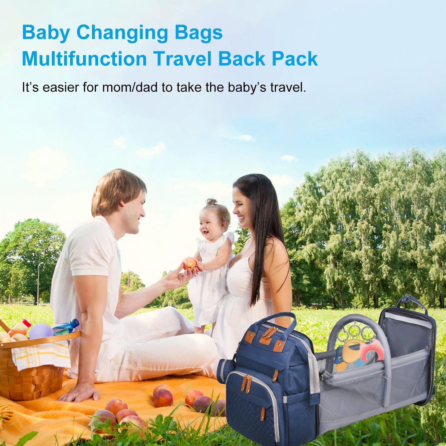 Jeryswet Baby Diaper Bags with Changing Station, Waterproof Large Capacity Diaper Bag Backpack for Moms Dads with USB Charging Port and Stroller Straps, Baby Shower Gifts, Grey