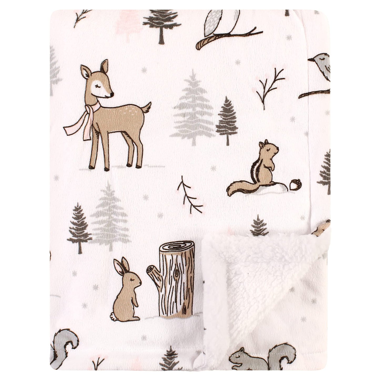 Hudson Baby Unisex Baby Plush Mink and Sherpa Blanket, Pink Floral, One Size