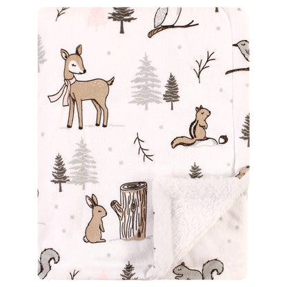 Hudson Baby Unisex Baby Plush Mink and Sherpa Blanket, Pink Floral, One Size