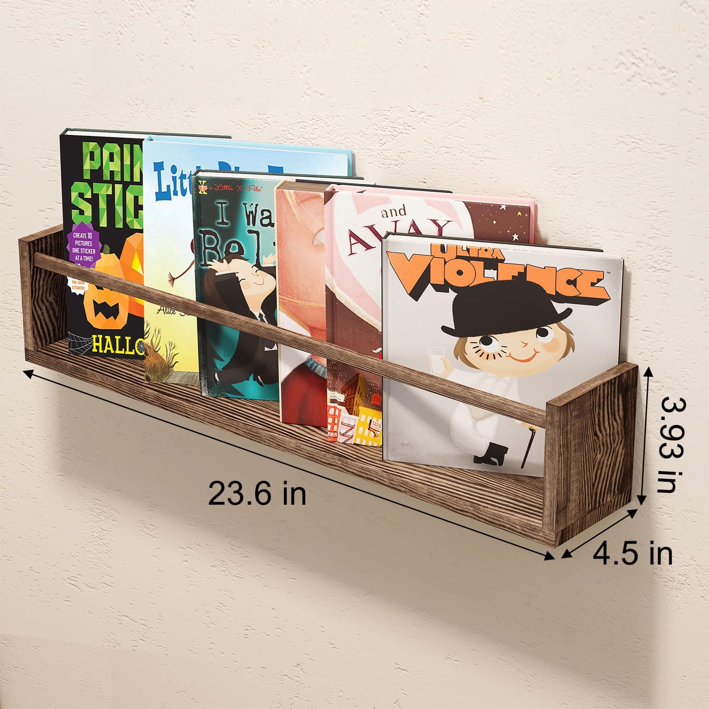 Fixwal Nursery Book Shelves, 16.5 Inch Floating Bookshelves for Wall Set of 3, Baby Nursery Decor, Solid Wood Wall Mounted Shelves for Books, Toys and Decor Storage (Brown)