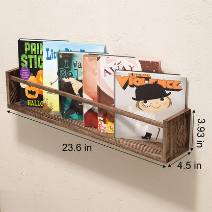 Fixwal Nursery Book Shelves, 16.5 Inch Floating Bookshelves for Wall Set of 3, Baby Nursery Decor, Solid Wood Wall Mounted Shelves for Books, Toys and Decor Storage (Brown)