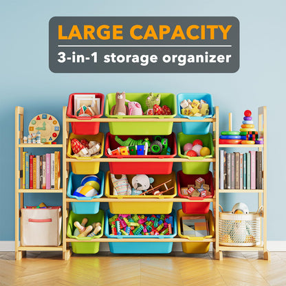 SpaceAid Toy Storage Organizer with 6 Shelves and 12 Bins, Bookshelf/Bookcase, Kids Bin Shelf, Toys Box for Playroom Organization for Bedroom & Room Decor, White, 52.3" W