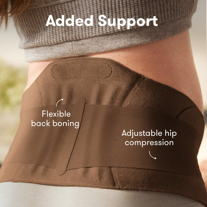 Frida Mom Dual Support Pregnancy Belly Band S/M, Maternity Belly Band with Ultimate Support Back, Hip & Pelvic, Adjustable, Lightweight, Breathable & Comfy, Supports Bump as Baby Grows, Clay