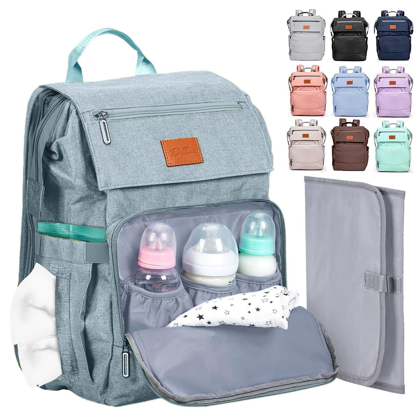 PILLANI Baby Diaper Bag Backpack - Baby Bag for Girls & Boys, Large Waterproof Toddler Diaper Backpack - Baby Shower Gifts & Registry Must Haves - Travel Diaper Bags with Changing Pad - Newborn Stuff