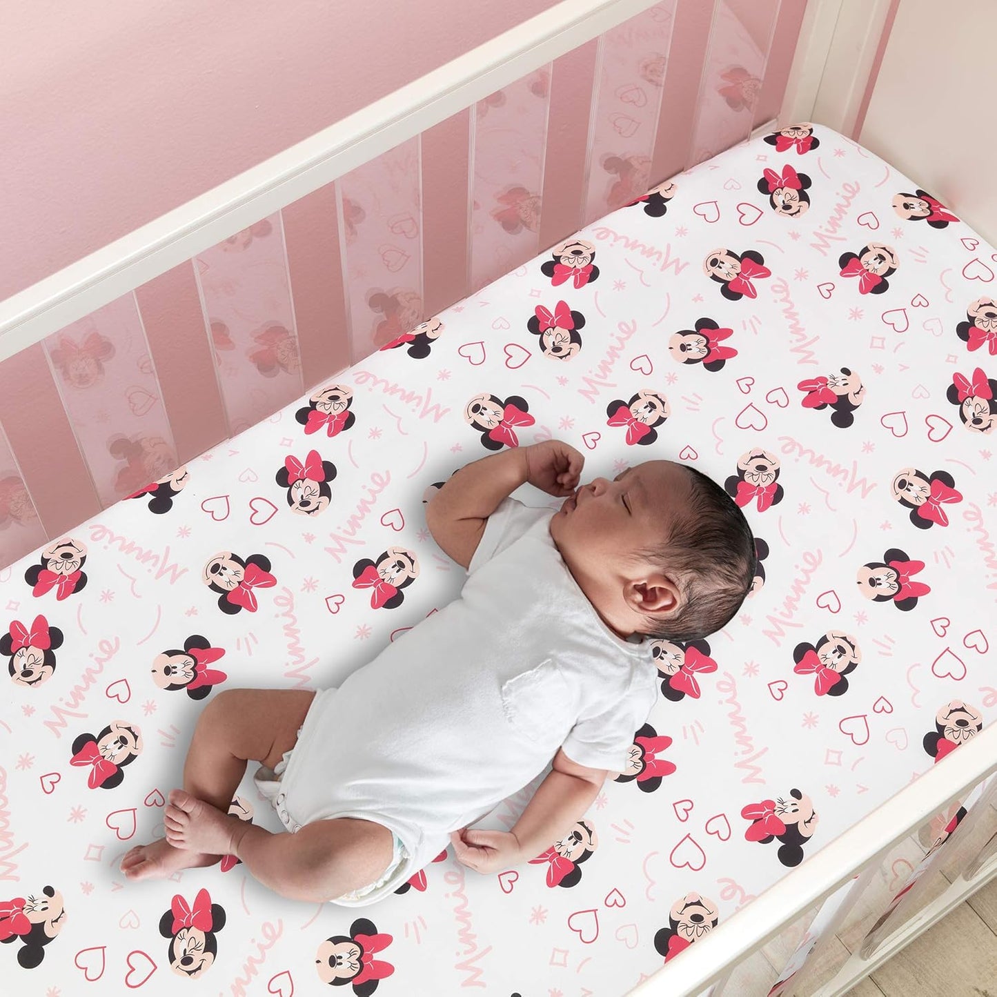 Lambs & Ivy Disney Baby Forever Mickey Mouse White Fitted Crib Sheet