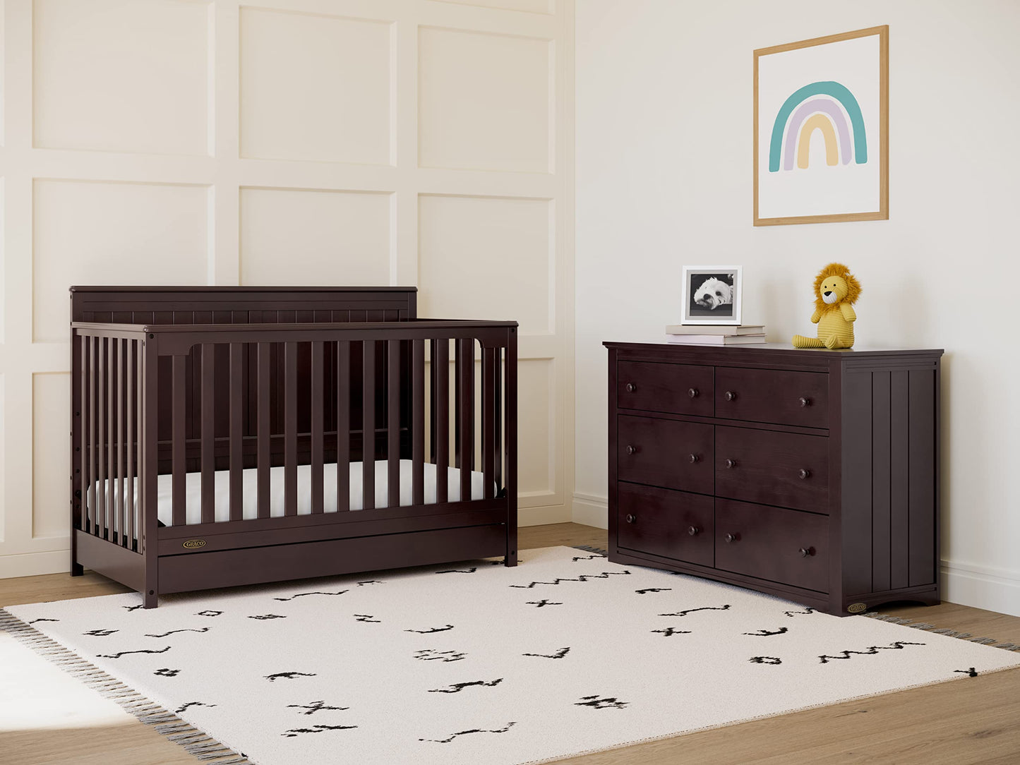 Graco Hadley 5-in-1 Convertible Crib & Changer – GREENGUARD Gold Certified, Fits Standard Crib Mattress, Converts to Toddler Bed and Full Bed, 4 Adjustable Mattress Heights (Pebble Gray)