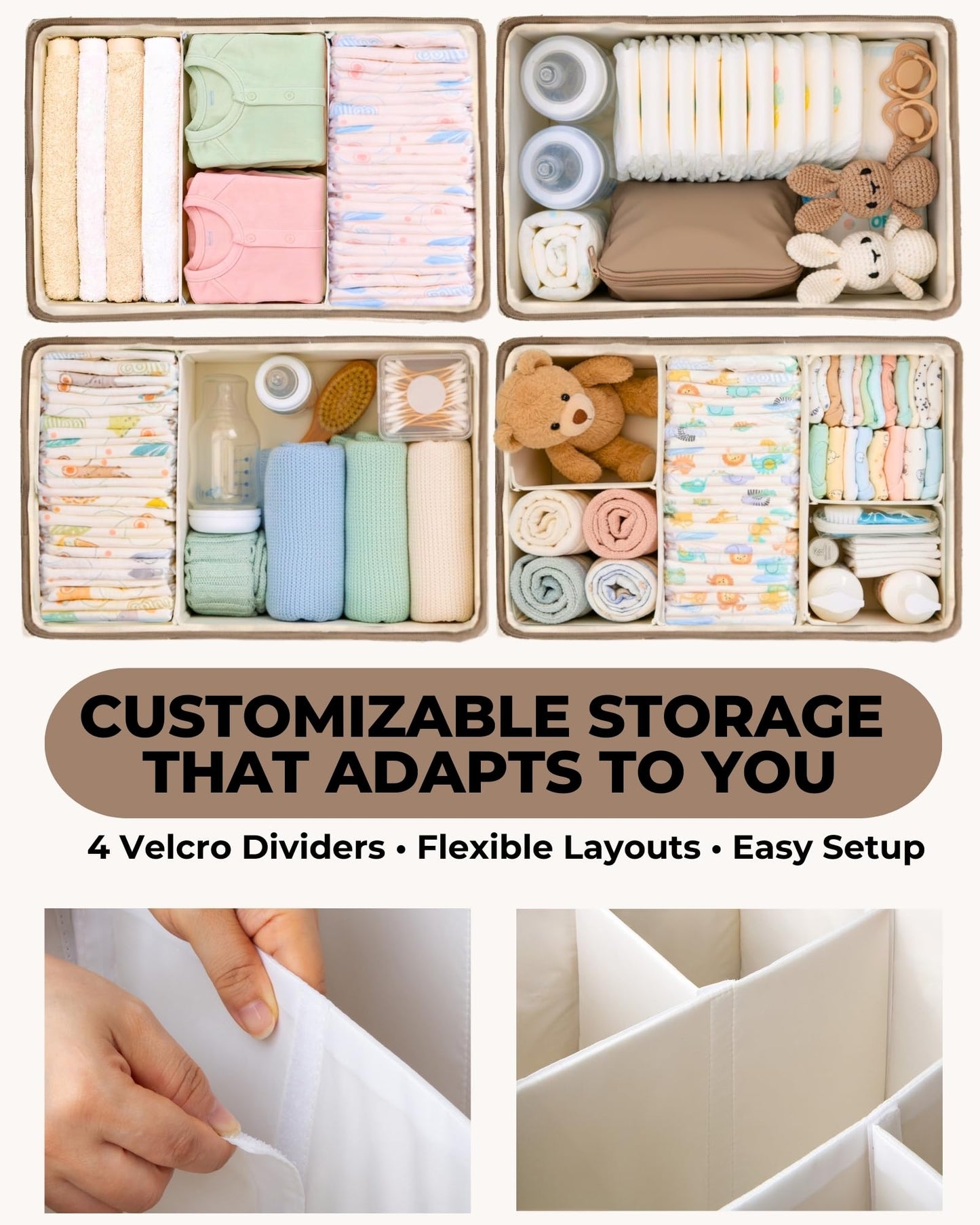 Baby Diaper Caddy Organizer with Portable Changing Mat - Teddy Fleece Diaper Organizer for Changing Table - Basket for Changing Essentials - Baby Essentials Organizer with Removable Dividers