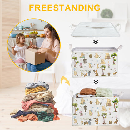Winnie Nursery Decor, the Pooh Baby Stuff, Winnie Storage Nursery Basket, Large squarecanvas Laundry Hamper With A Waterproof PECoating, Foldable, Toys Bin, Baby Nursery HamperDecor, Star