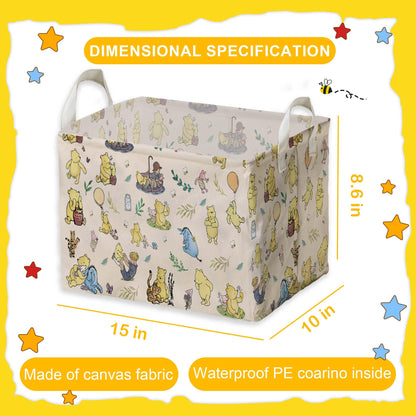 Winnie Nursery Decor, the Pooh Baby Stuff, Winnie Storage Nursery Basket, Large squarecanvas Laundry Hamper With A Waterproof PECoating, Foldable, Toys Bin, Baby Nursery HamperDecor, Star