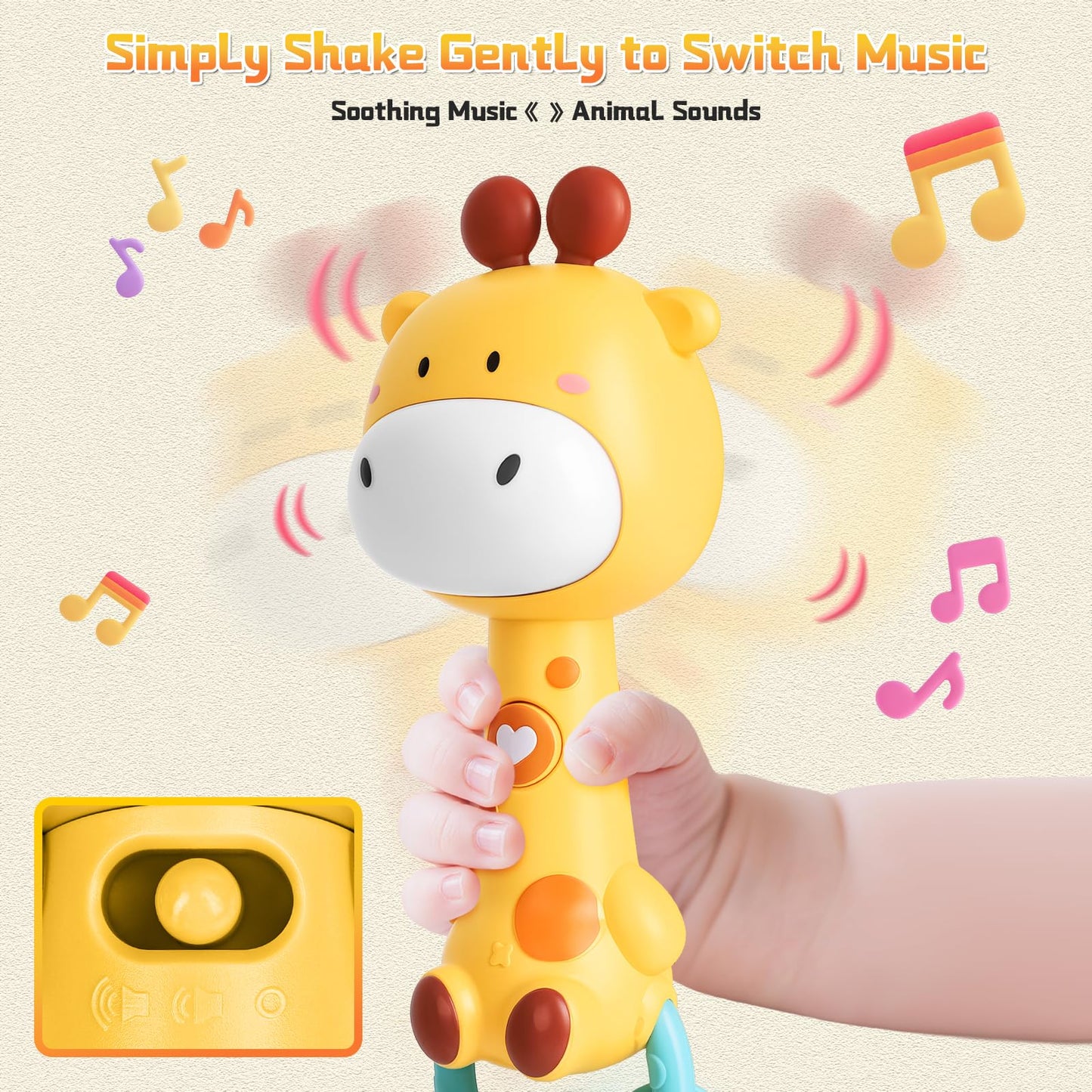 Musical Baby Rattle Toy, Soft Silicone Infant Teething Light-Up Rattle for Sensory Development, Easy Grasp Newborn Toy for 0-3-6-12 Months, Safe Early Learning Gift for Boys Girls