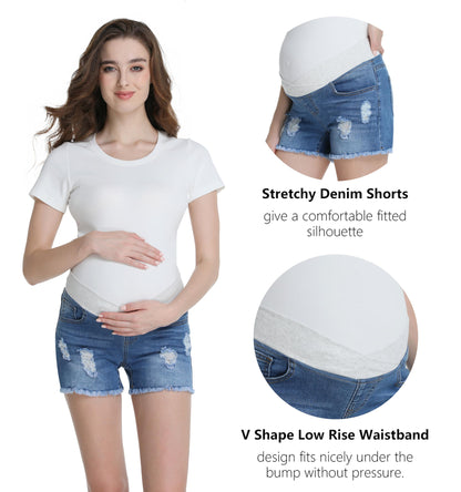 Foucome Women's Maternity Ripped Jean Shorts Summer Distressed Denim Shorts