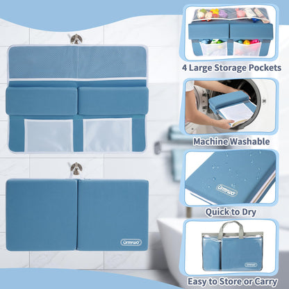URMYWO Bath Kneeler and Elbow Rest Pad Set - 1.5" Thick Baby Bath Kneeler Pads with Toys Organizer, Anti-Slip Cozy Knee & Arm Support Bathtub Mat, Quick Dry Kneeling Pad for Baby Bath Time