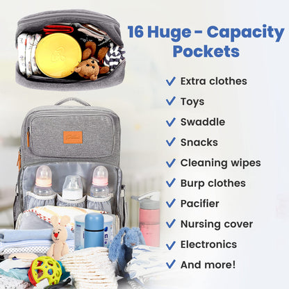 PILLANI Baby Diaper Bag Backpack - Baby Bag for Girls & Boys, Large Waterproof Toddler Diaper Backpack - Baby Shower Gifts & Registry Must Haves - Travel Diaper Bags with Changing Pad - Newborn Stuff