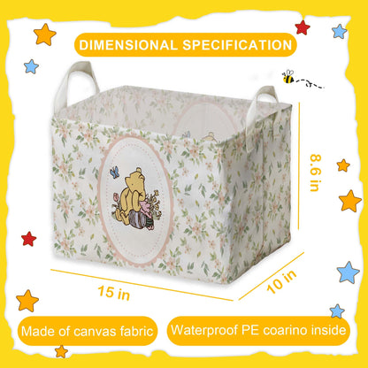 Winnie Nursery Decor, the Pooh Baby Stuff, Winnie Storage Nursery Basket, Large squarecanvas Laundry Hamper With A Waterproof PECoating, Foldable, Toys Bin, Baby Nursery HamperDecor, Star