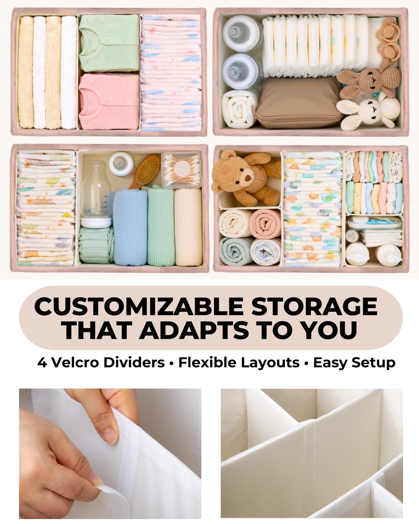 Baby Diaper Caddy Organizer with Portable Changing Mat - Teddy Fleece Diaper Organizer for Changing Table - Basket for Changing Essentials - Baby Essentials Organizer with Removable Dividers