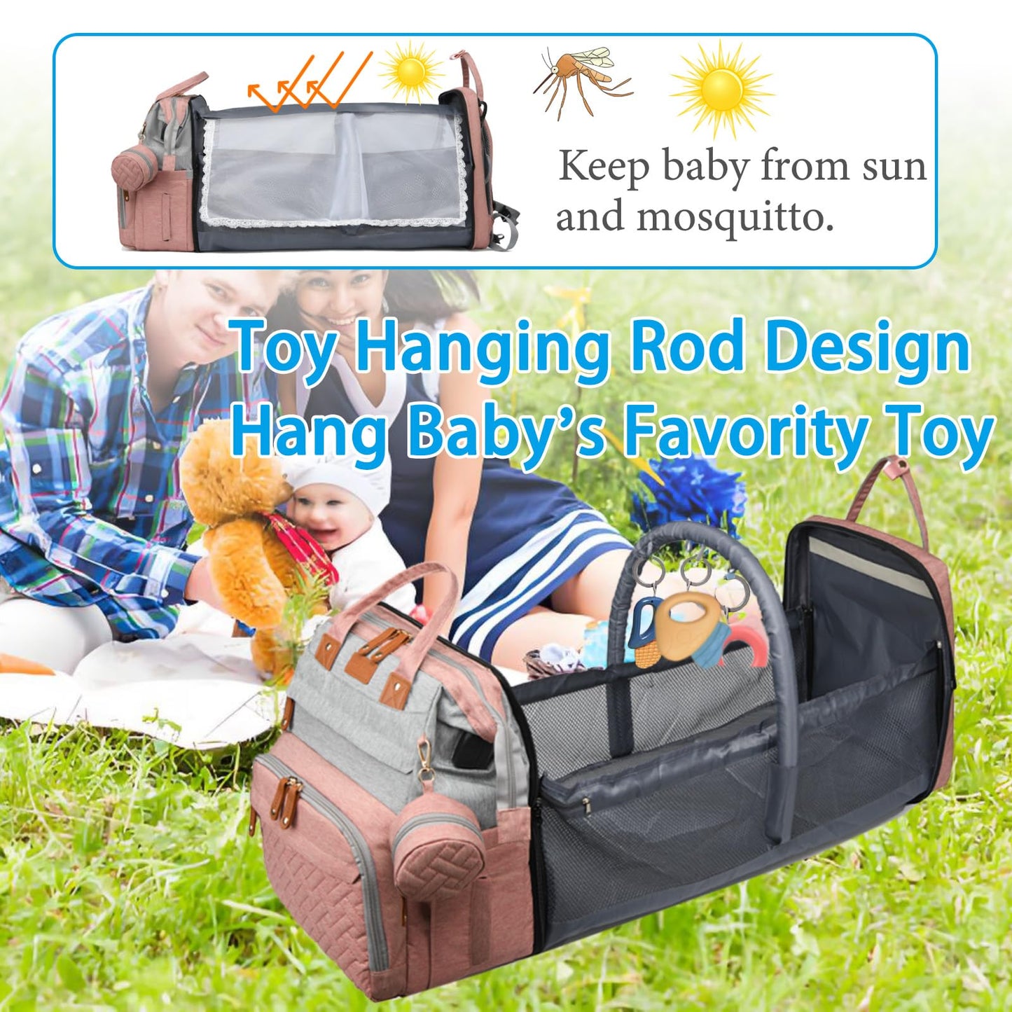 Jeryswet Baby Diaper Bags with Changing Station, Waterproof Large Capacity Diaper Bag Backpack for Moms Dads with USB Charging Port and Stroller Straps, Baby Shower Gifts, Grey