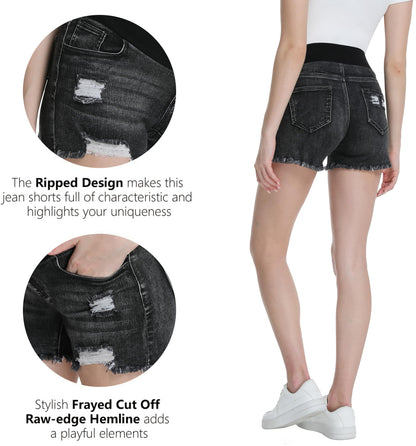 Foucome Women's Maternity Ripped Jean Shorts Summer Distressed Denim Shorts