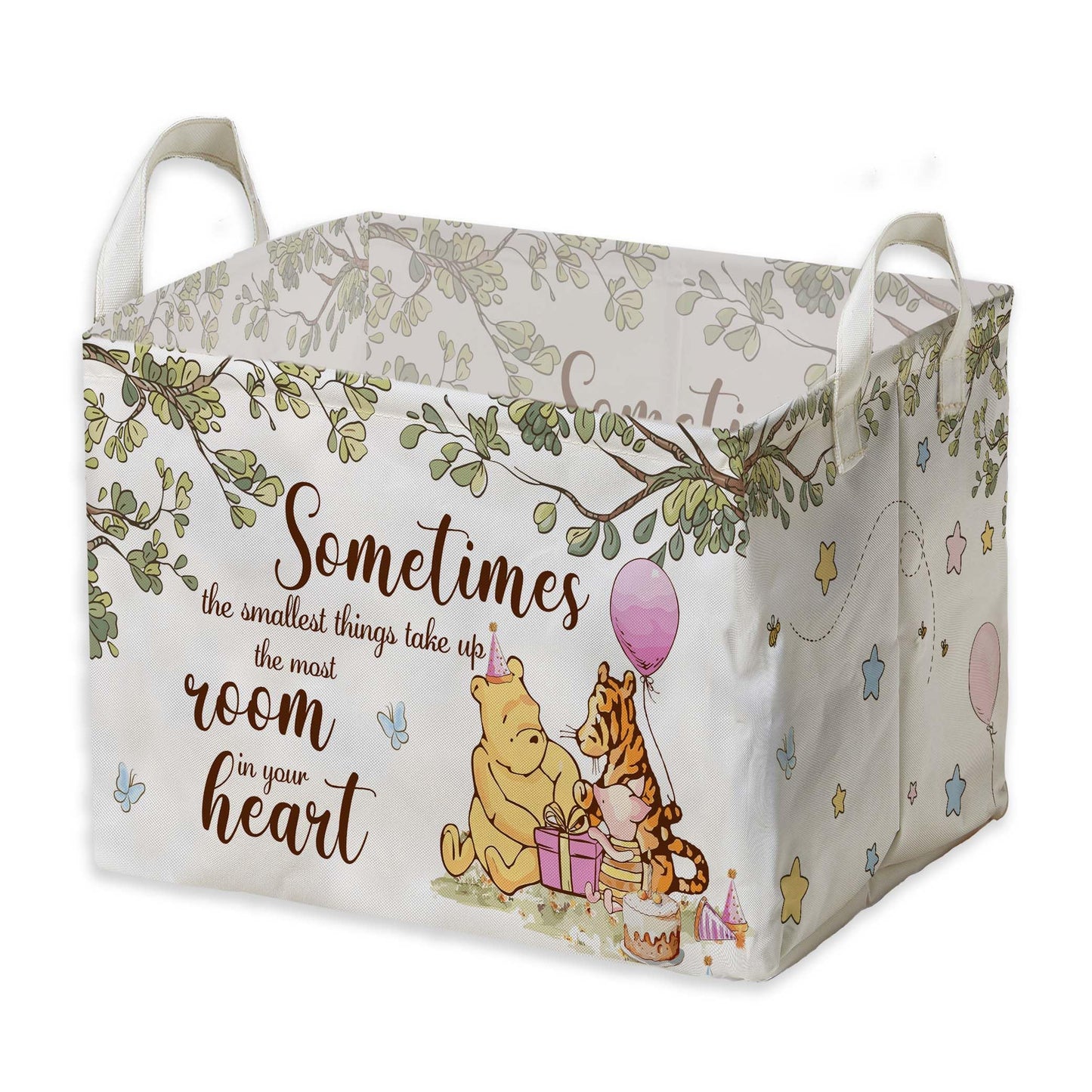 Winnie Nursery Decor, the Pooh Baby Stuff, Winnie Storage Nursery Basket, Large squarecanvas Laundry Hamper With A Waterproof PECoating, Foldable, Toys Bin, Baby Nursery HamperDecor, Star