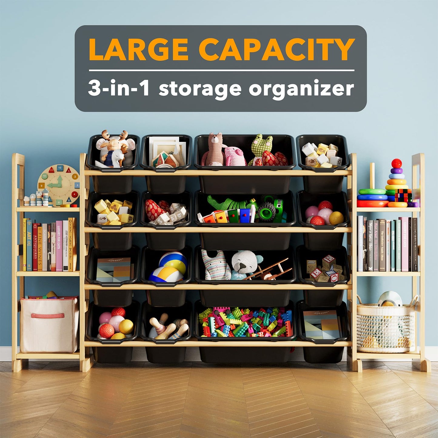 SpaceAid Toy Storage Organizer with 6 Shelves and 12 Bins, Bookshelf/Bookcase, Kids Bin Shelf, Toys Box for Playroom Organization for Bedroom & Room Decor, White, 52.3" W