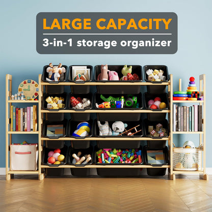 SpaceAid Toy Storage Organizer with 6 Shelves and 12 Bins, Bookshelf/Bookcase, Kids Bin Shelf, Toys Box for Playroom Organization for Bedroom & Room Decor, White, 52.3" W