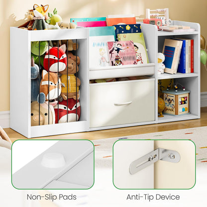 CHOEZON Kids Bookshelf, Children's Toy Storage Rack with Drawer, Display Shelf with Stuffed Animal Organizer, Toddler Bookcase with 3 Shelves, for Bedroom, Playroom, Living Room, White MCW21WB