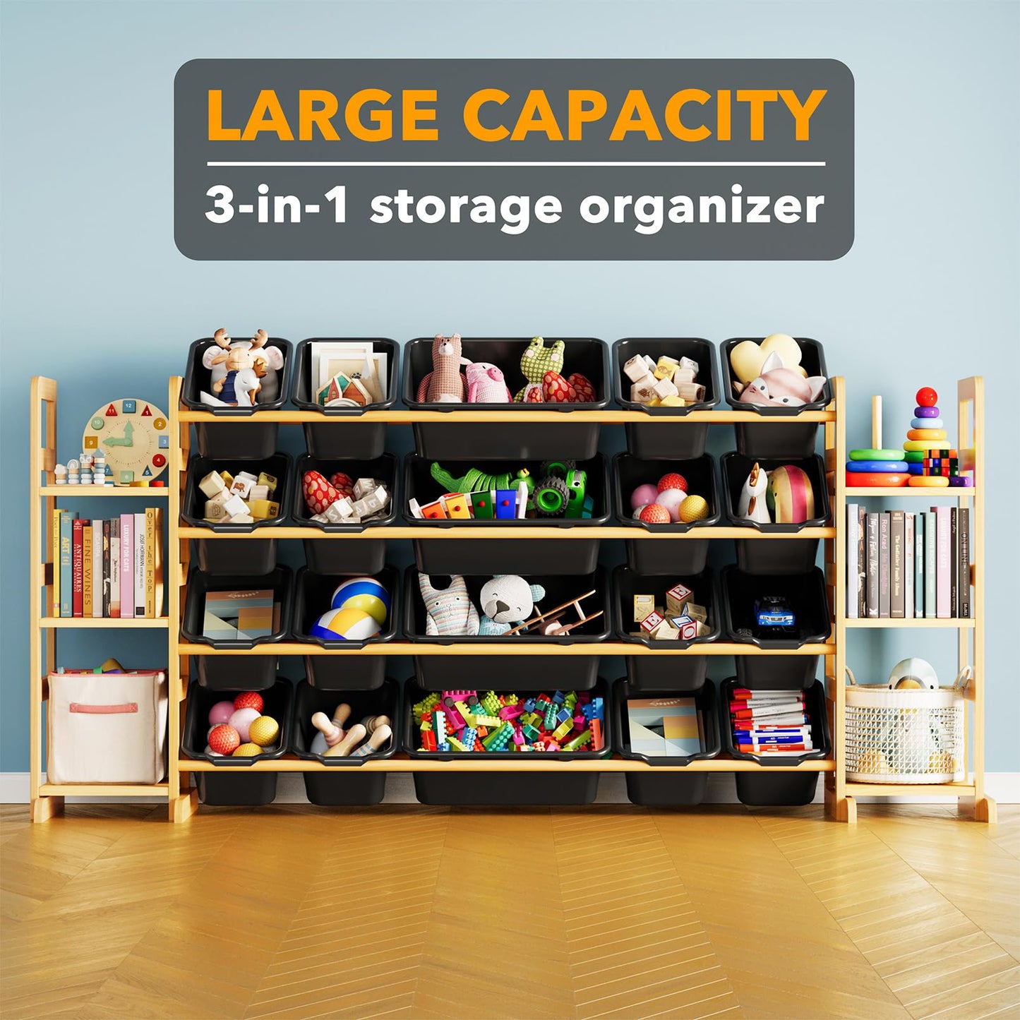 SpaceAid Toy Storage Organizer with 6 Shelves and 12 Bins, Bookshelf/Bookcase, Kids Bin Shelf, Toys Box for Playroom Organization for Bedroom & Room Decor, White, 52.3" W