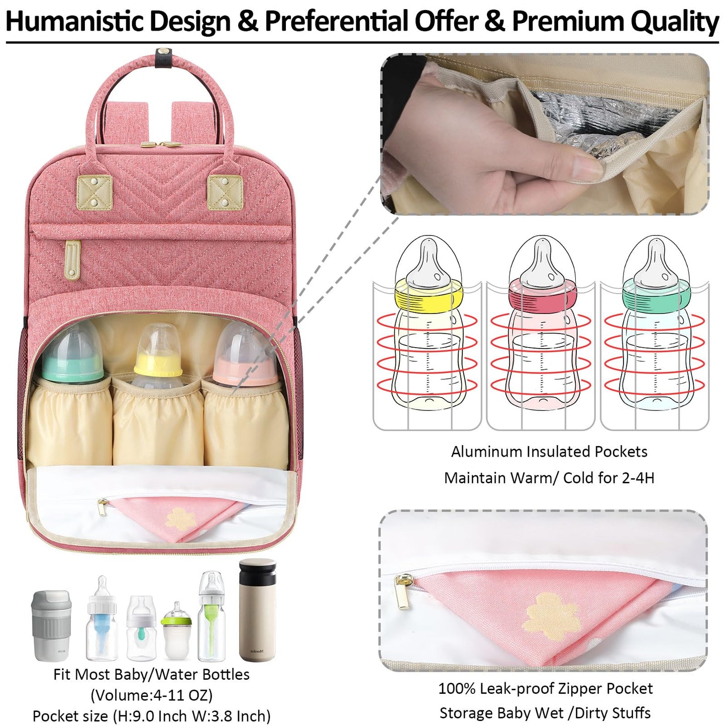 Tenot Diaper Bag Backpack for Women Large Capacity with Insulated Pockets Multifunctional Diaper Bags For Baby Girl Boy Waterproof Baby Bags For Mama Maternity Travel Bag Black