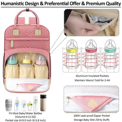 Tenot Diaper Bag Backpack for Women Large Capacity with Insulated Pockets Multifunctional Diaper Bags For Baby Girl Boy Waterproof Baby Bags For Mama Maternity Travel Bag Black