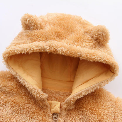 Babymine Newborn Baby Jumpsuit Hooded Fleece Rompers Long Sleeve Onesie Outwear Outfits