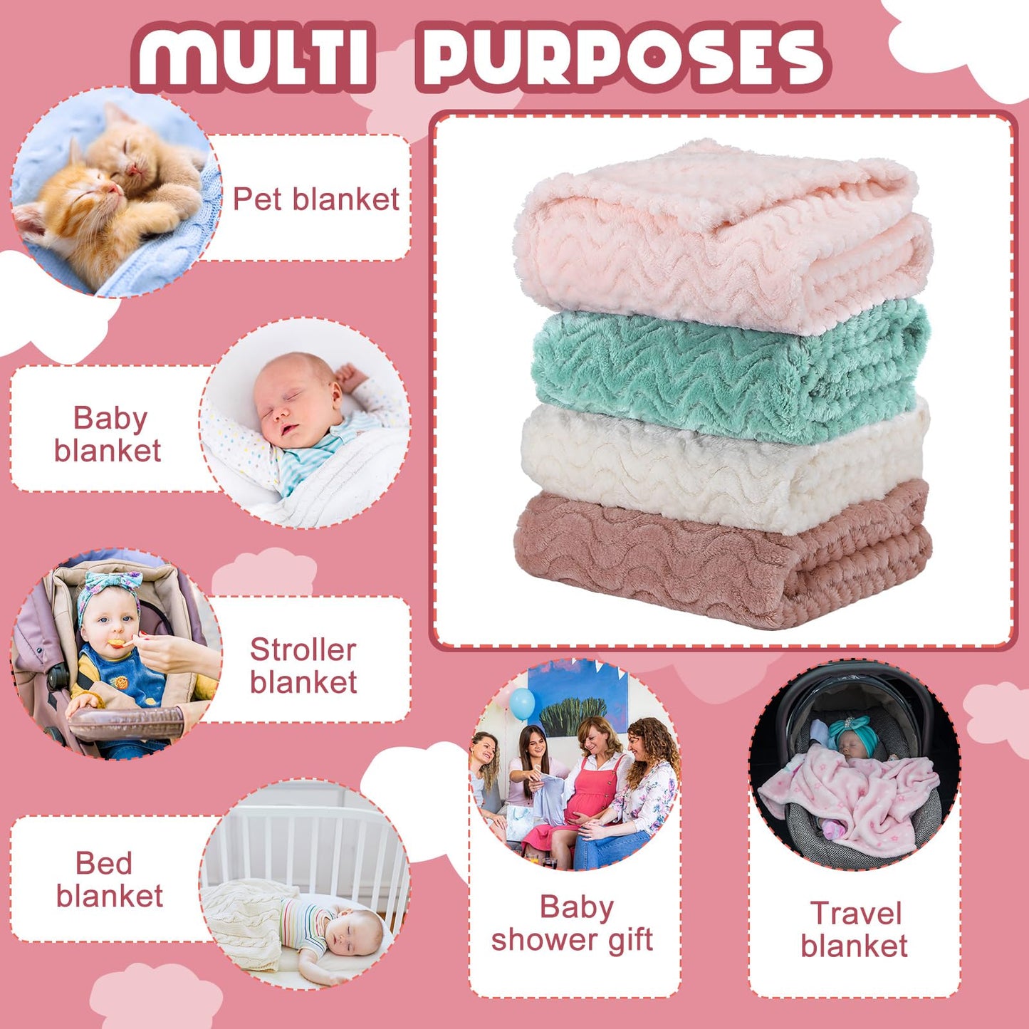 Frienda 4 Pcs Baby Fuzzy Blanket Fluffy Baby Blanket for Boys Girls Soft Warm Infant Newborn Toddler Receiving Nursery Bed Supplies, 32 x 24 Inch(Pink Color)