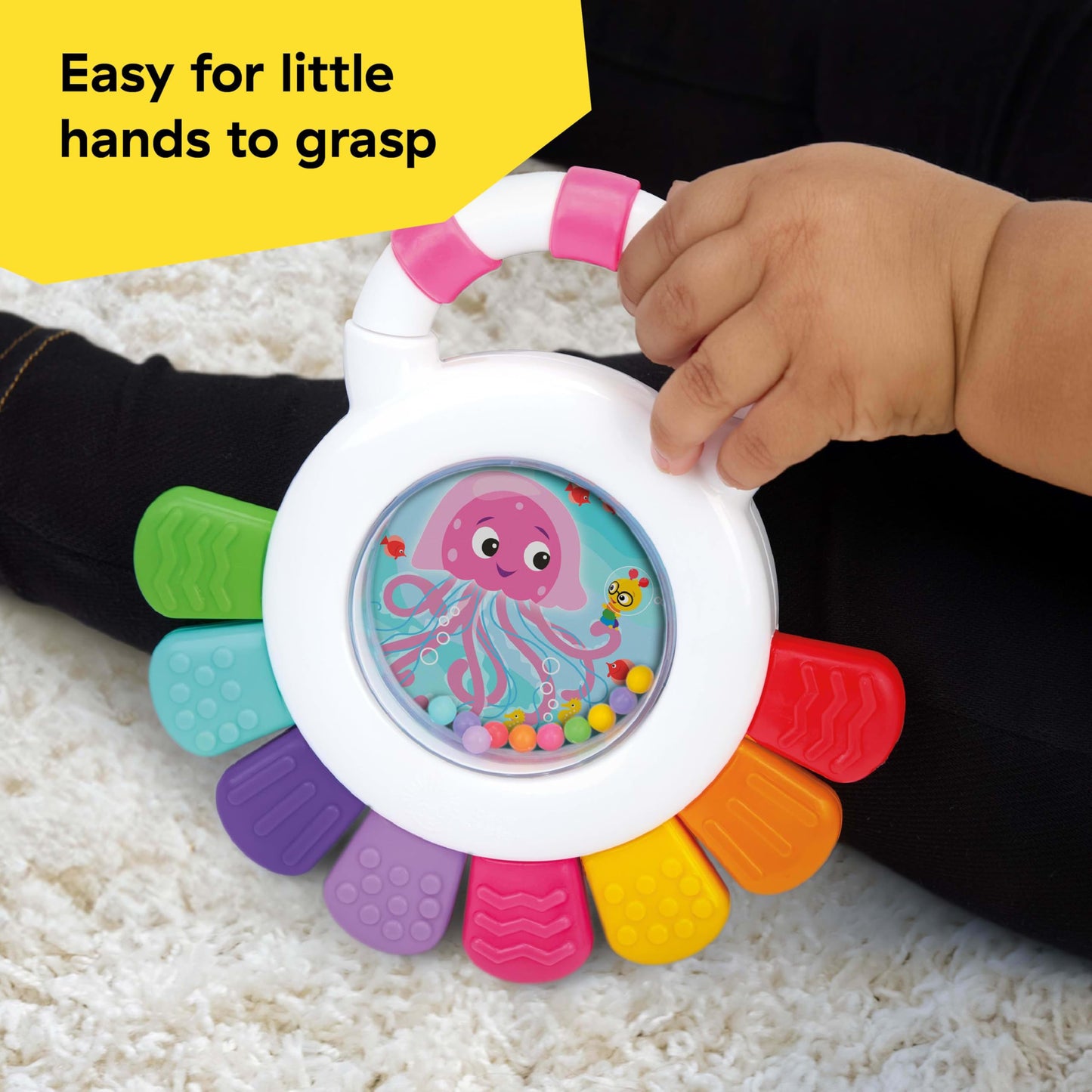 Baby Einstein Outstanding Opus The Octopus Sensory Rattle & Teether Multi-Use Toy, BPA Free & Chillable, 3 Months & up, Multicolored