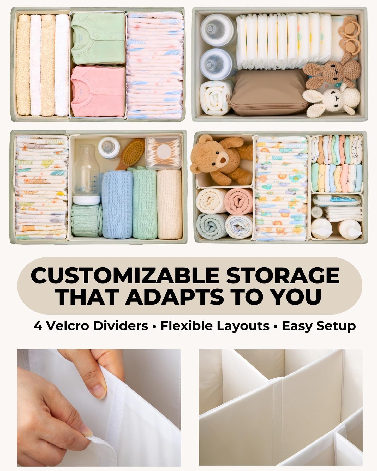 Baby Diaper Caddy Organizer with Portable Changing Mat - Teddy Fleece Diaper Organizer for Changing Table - Basket for Changing Essentials - Baby Essentials Organizer with Removable Dividers