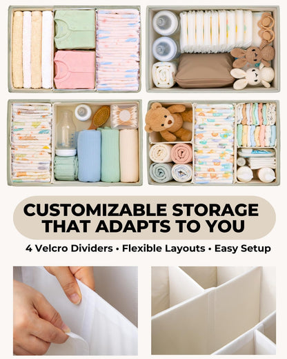 Baby Diaper Caddy Organizer with Portable Changing Mat - Teddy Fleece Diaper Organizer for Changing Table - Basket for Changing Essentials - Baby Essentials Organizer with Removable Dividers