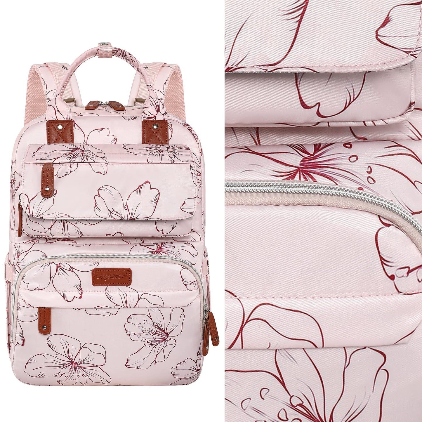 Diaper Bag Backpack, Baby Girl Diaper Bag for Mom, Large Pink Floral Diaper Bag Backpack for Girls, Waterproof Mom Backpack for Work Travel Holiday with Insulated Pockets and Stroller Straps