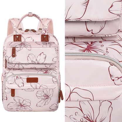 Diaper Bag Backpack, Baby Girl Diaper Bag for Mom, Large Pink Floral Diaper Bag Backpack for Girls, Waterproof Mom Backpack for Work Travel Holiday with Insulated Pockets and Stroller Straps