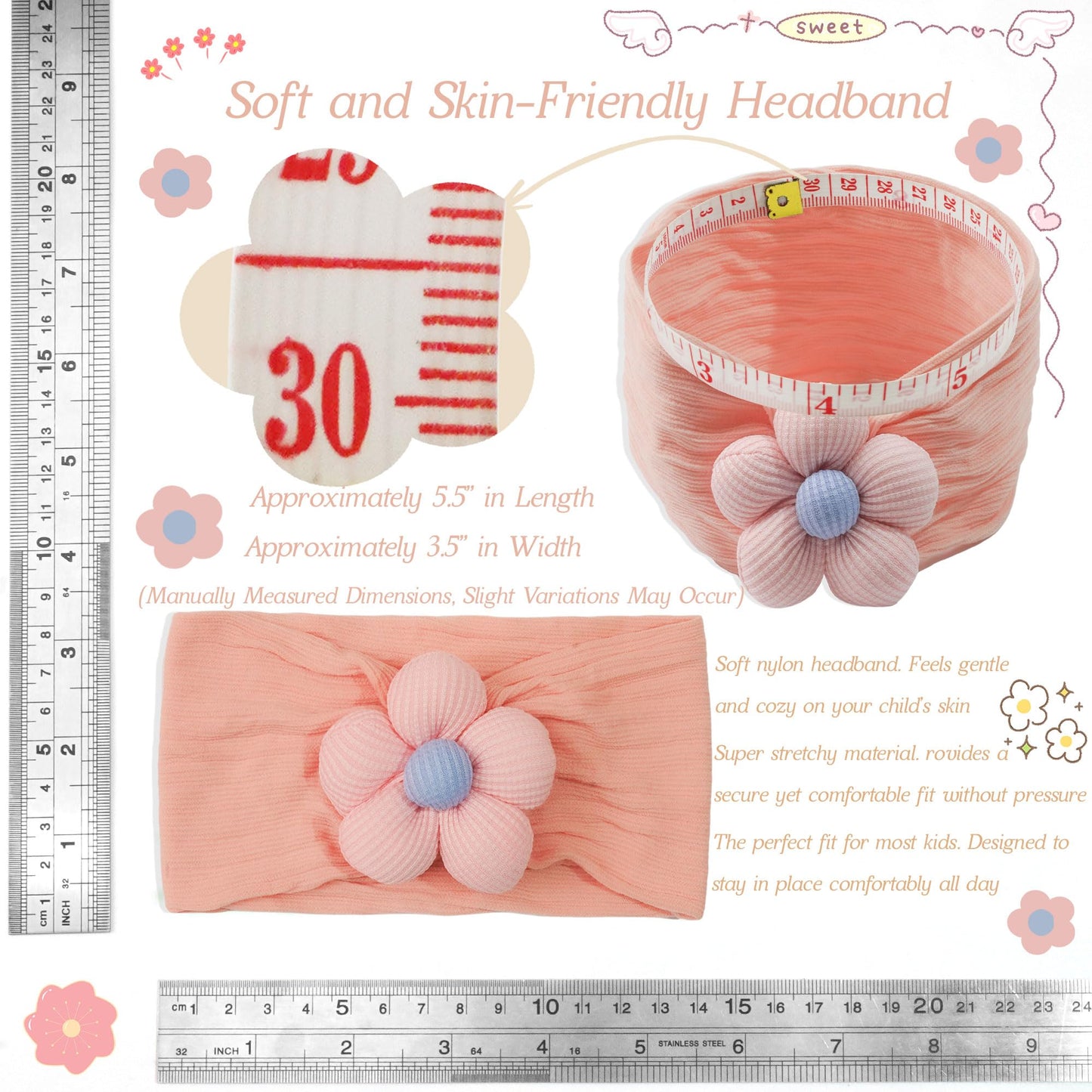 CÉLLOT 5 Pcs Baby Flower Headbands Baby Girls Nylon Headbands Soft Hairbands Hair Accessories for Newborn Infant Toddler Kids
