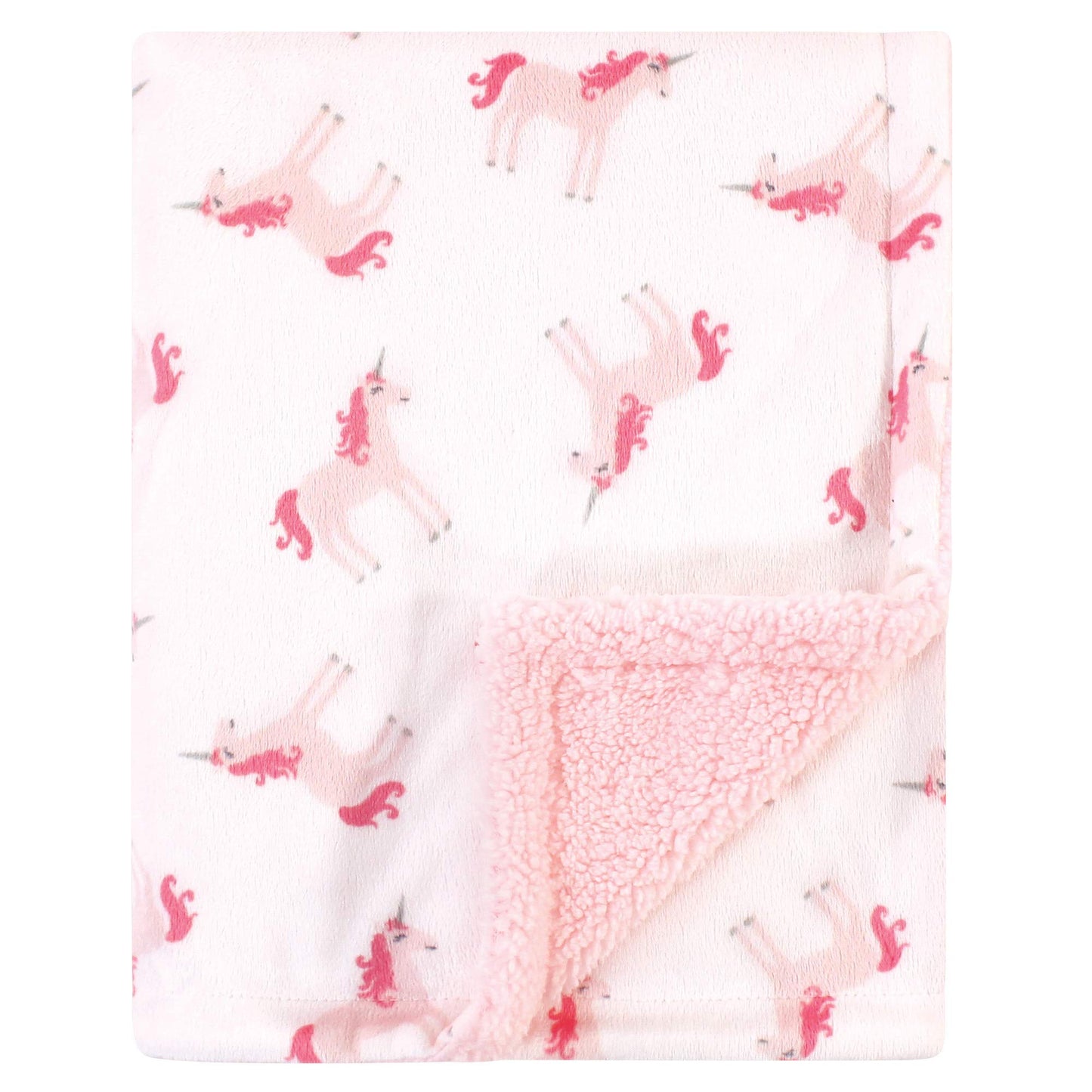 Hudson Baby Unisex Baby Plush Mink and Sherpa Blanket, Pink Floral, One Size