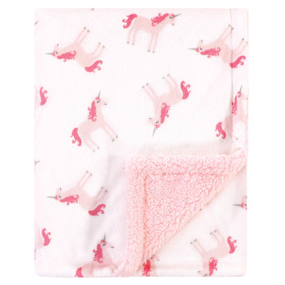Hudson Baby Unisex Baby Plush Mink and Sherpa Blanket, Pink Floral, One Size