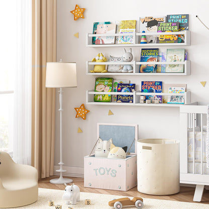Fixwal Nursery Book Shelves, 16.5 Inch Floating Bookshelves for Wall Set of 3, Baby Nursery Decor, Solid Wood Wall Mounted Shelves for Books, Toys and Decor Storage (Brown)