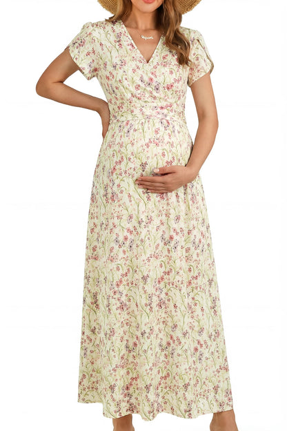 OUGES Maternity Maxi Dress Wrap Baby Shower Pregnancy Dresses for Photoshoot Maternity Outfits Summer Clothes 2026