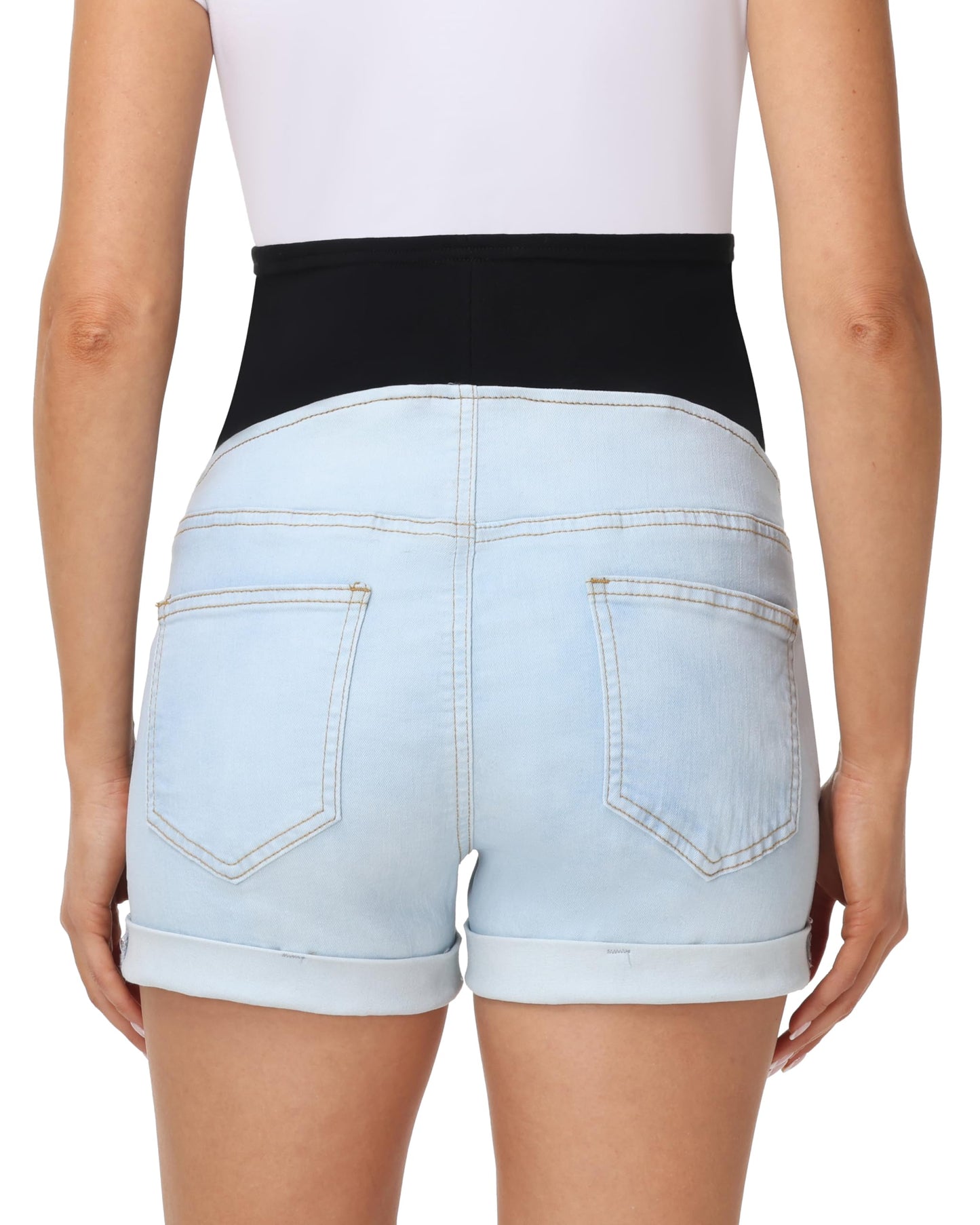 V VOCNI Maternity Denim Shorts Women's Summer High Waist Distressed Cuffed Hem Casual Denim Jean Shorts