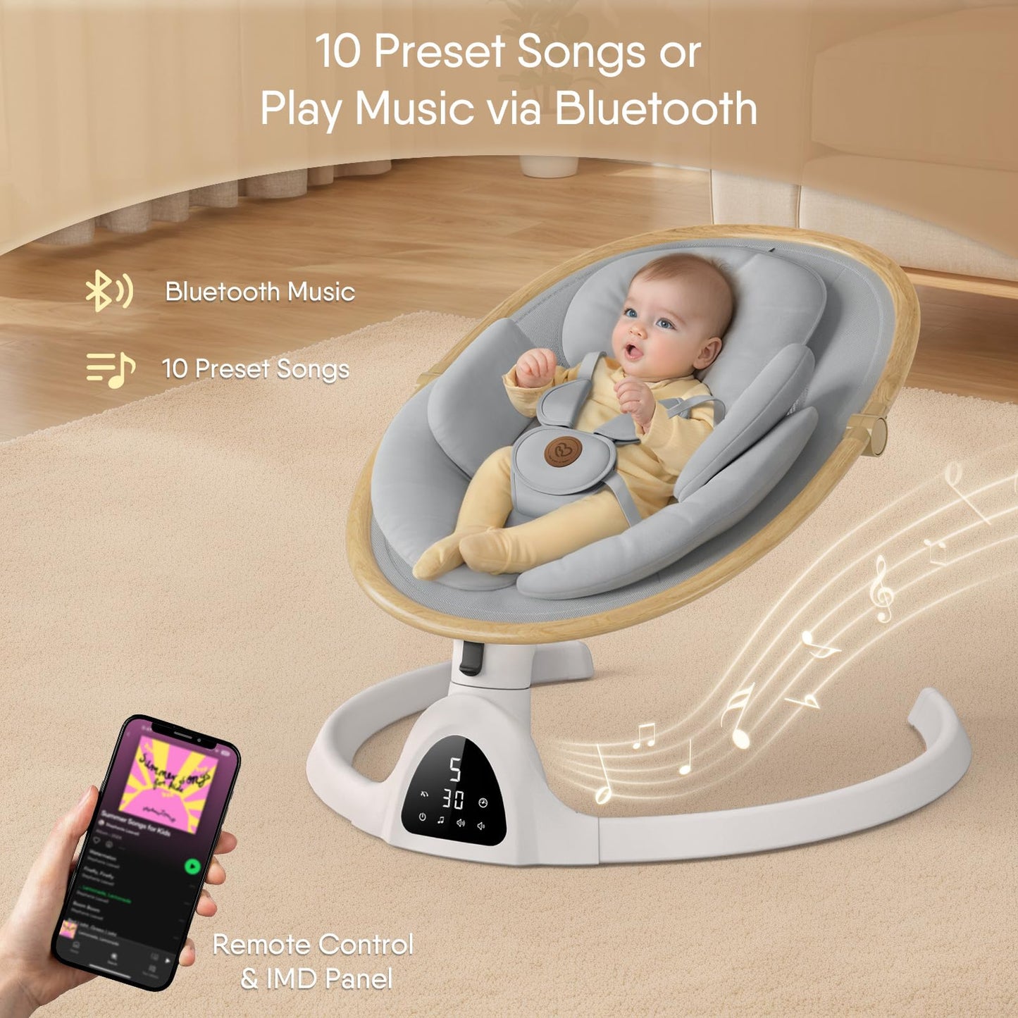 Baby Swings for Infants, Fasonbaby Bluetooth Infant Swing with Music Speaker with 3 Seat Positions, 5 Speeds and Remote Control - Portable Baby Swing for Indoor and Outdoor (Black)