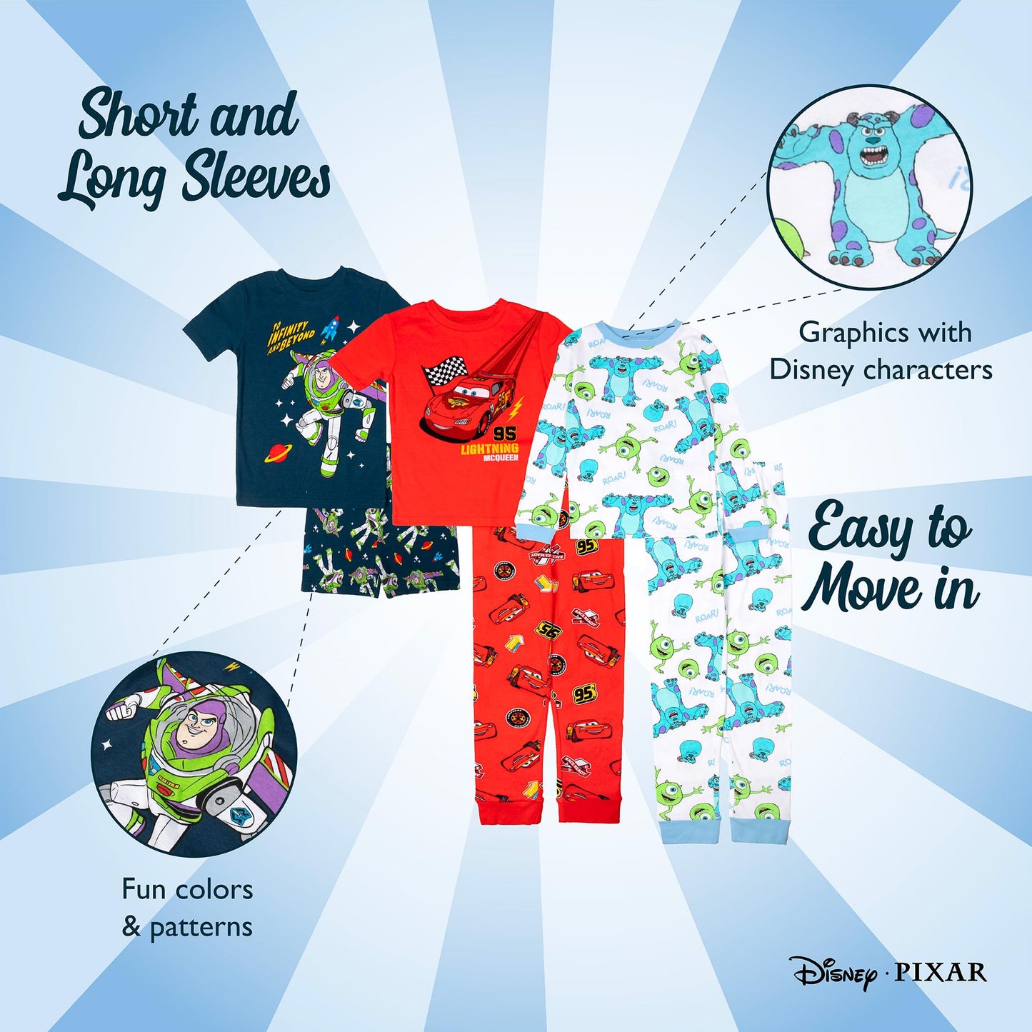 Disney Unisex Kids' 6-piece Snug-fit Cotton Matching Comfortable Pajama Set, Soft & Cute for Kids