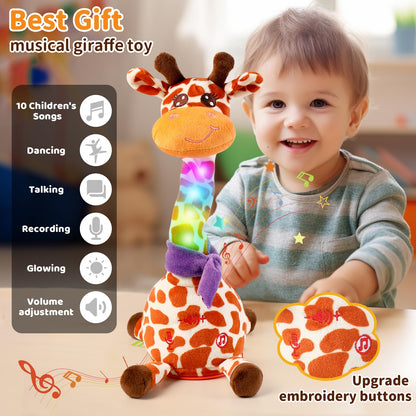 Emoin Dancing Talking Giraffe Baby Toy, Adjustable Volume Baby Giraffe Toys Singing 10 Children's Songs Singing Mimicking Recording Repeating What You Say for Toddlers
