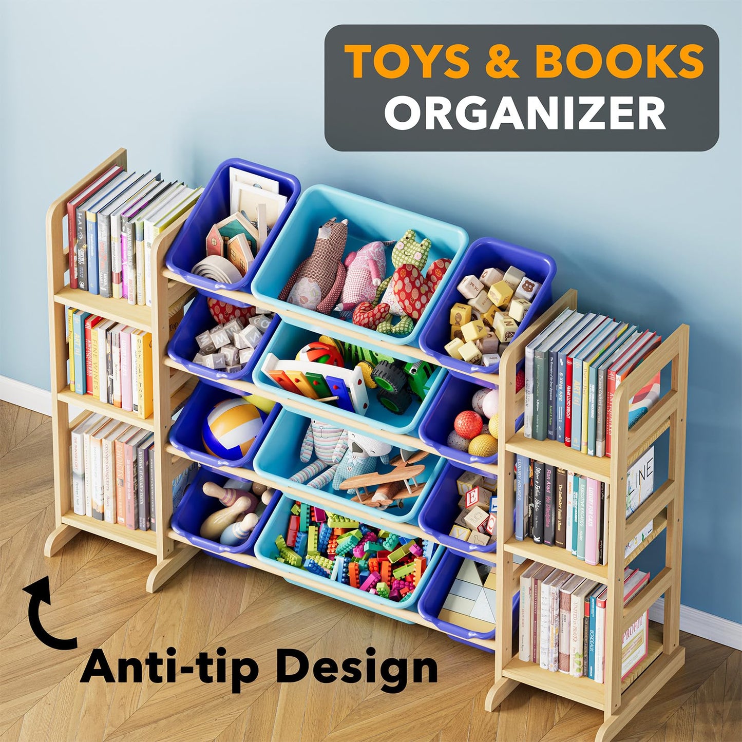 SpaceAid Toy Storage Organizer with 6 Shelves and 12 Bins, Bookshelf/Bookcase, Kids Bin Shelf, Toys Box for Playroom Organization for Bedroom & Room Decor, White, 52.3" W