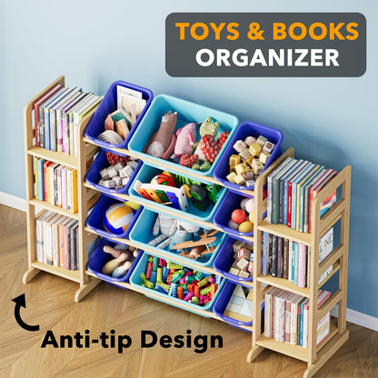 SpaceAid Toy Storage Organizer with 6 Shelves and 12 Bins, Bookshelf/Bookcase, Kids Bin Shelf, Toys Box for Playroom Organization for Bedroom & Room Decor, White, 52.3" W