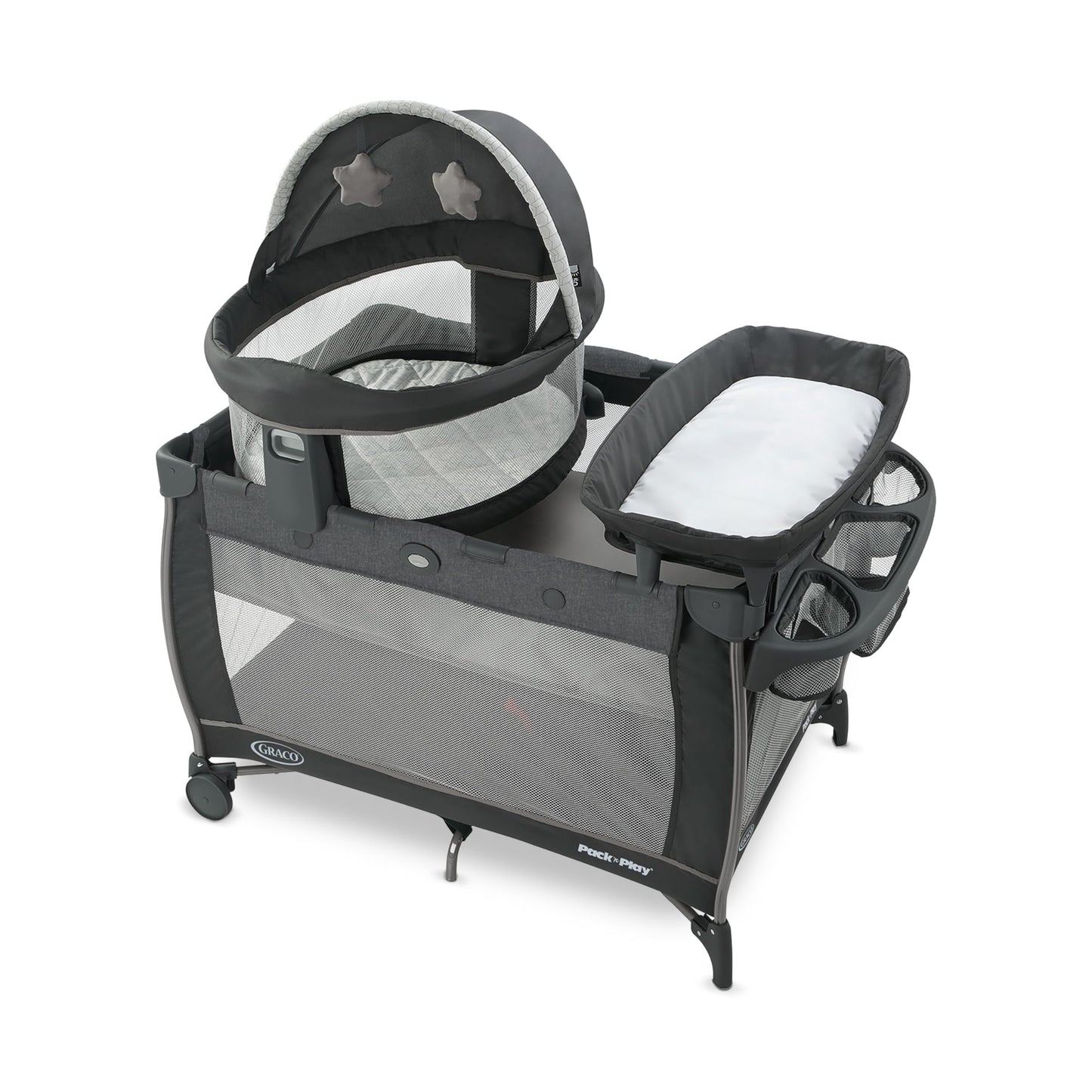 Graco® Pack n Play Dome LX Playard with Baby Bassinet Lightweight Portable Crib Push-Button Fold Travel Crib Redmond Convertible