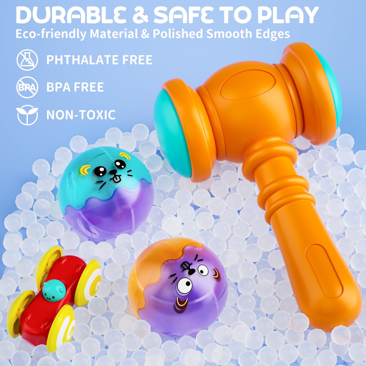 2-in-1 Rolling Ball & Car Ramp Race Track for Toddlers, Hammer Ball Drop Toy for Boys & Girls, Interactive Playset w/Sensor Lights - Montessori STEM Learning Toys for Kids 1-5+ Year Old